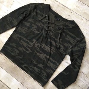 Sanctuary Green Camo Lace Up Sweatshirt